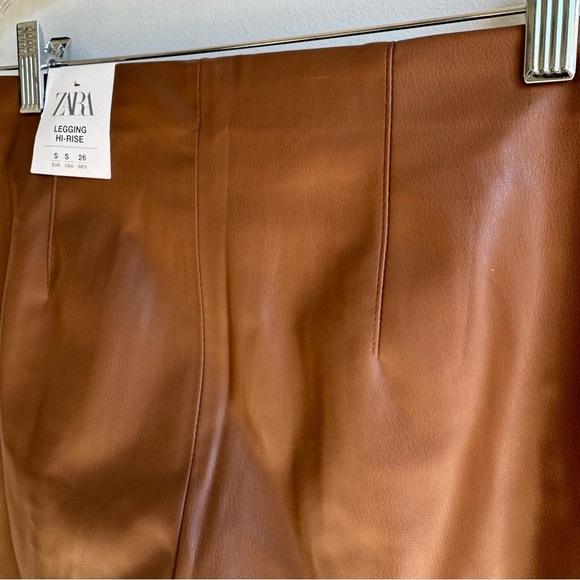 Zara Brown Faux Leather High‎ Rise Leggings w Raw Hem size S - Picture 11 of 15